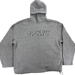 Vintage Old Navy Hoodie Mens XL Heather Gray Fleece Cozy Spell Out Embroidered